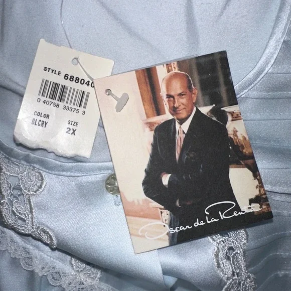 Oscar de la Renta ~ Pink Label ~ Blue Crystal Satin Lace Nightgown Size 2X